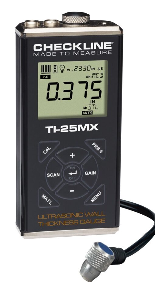 "Model: TI-25MX Description: Ultrasonic Wall Thickness Gauge Complete Kit with T-102-3300 Probe NOTE: the model TI-25M has been replaced by the model TI25MX."